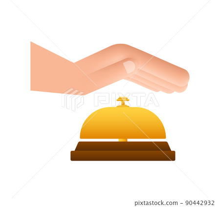 Realistic gold icon of reception bell on white backdrop. Customer help 90442932