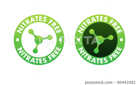 Nitrates free green symbol. Nitrate Forbidden. Nutrition Certified. Vector stock illustration. Nitrates free green symbol. Nitrate Forbidden. Nutrition Certified. Vector stock illustration. 90442982