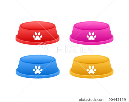 Cartoon pet plate on white backdrop. 3d vector illustration. Pet food bowl Cartoon pet plate on white backdrop. 3d vector illustration. Pet food bowl 90443139