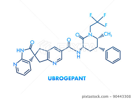 Ubrogepant migraine drug molecule. Skeletal formula. Vector illustration 90443308