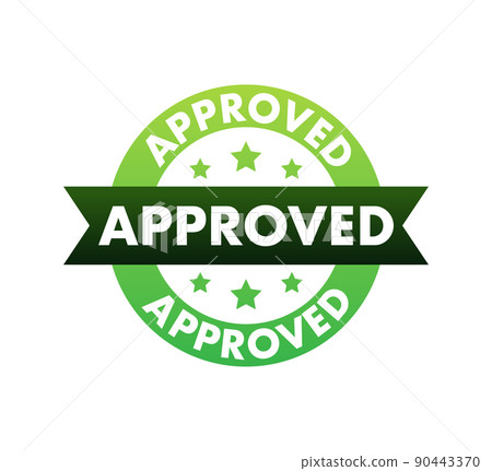 Approved medal. Round stamp for approved and tested product, software and services. Vector stock illustration 90443370
