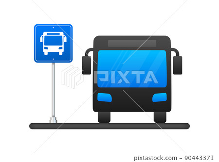Blue banner with bus station. Vector line illustration. Vector flat illustration 90443371