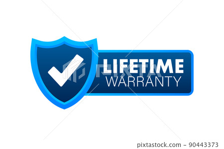 Flat banner with red lifetime warranty. Flat vector illustration character 90443373