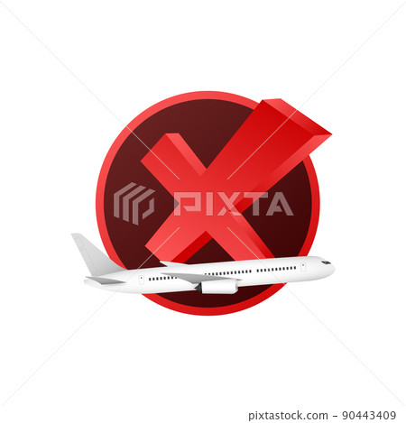 Flat style flight cancelled for design. No flying on white background, prohibit sign Flat style flight cancelled for design. No flying on white background, prohibit sign 90443409