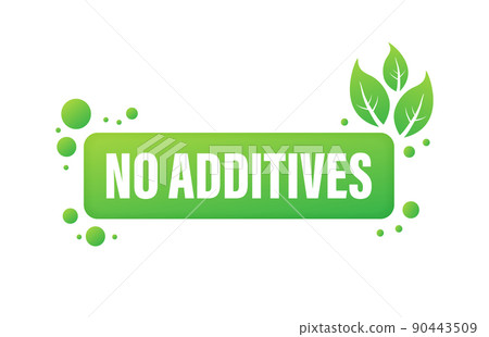 Green no additives logo on white background. Natural organic nutrition. Sign forbidden Green no additives logo on white background. Natural organic nutrition. Sign forbidden 90443509