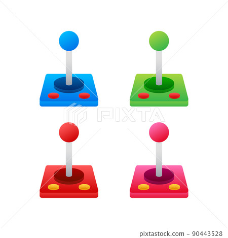 Retro set for video game design. Flat cartoon vector icon set with retro joystick. Isometric vector. Retro set for video game design. Flat cartoon vector icon set with retro joystick. Isometric vector. 90443528