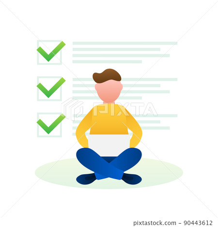 Online exam, checklist and pencil, choosing answer, questionnaire form, taking test. Vector illustration Online exam, checklist and pencil, choosing answer, questionnaire form, taking test. Vector illustration 90443612
