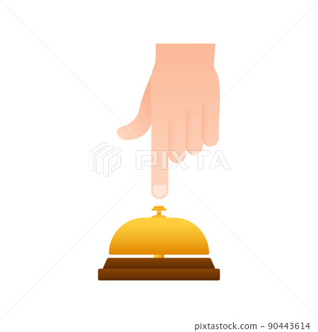 Realistic gold icon of reception bell on white backdrop. Customer help 90443614