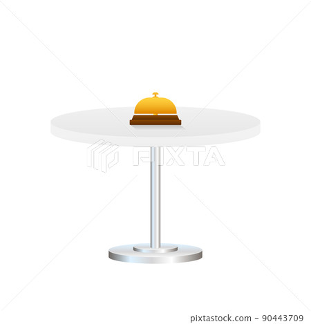 Realistic gold icon of reception bell on white backdrop. Customer help 90443709