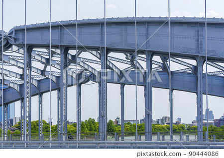 Ginbashi (Sakuranomiya Bridge) over Okawa in Osaka City Ginbashi (Sakuranomiya Bridge) over Okawa in Osaka City 90444086