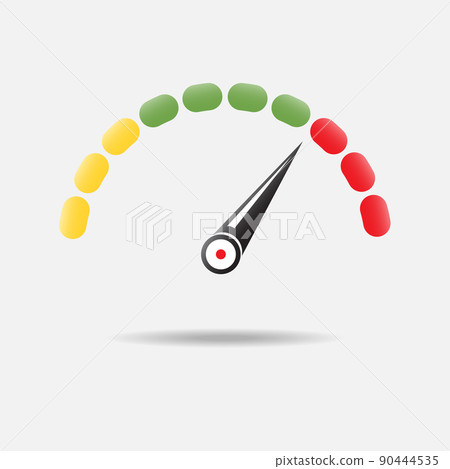 Speedometer or tachometer with arrow. Infographic gauge element. Template for download design. Colorful vector illustration in flat style. Speedometer or tachometer with arrow. Infographic gauge element. Template for download design. Colorful vector illustration in flat style. 90444535