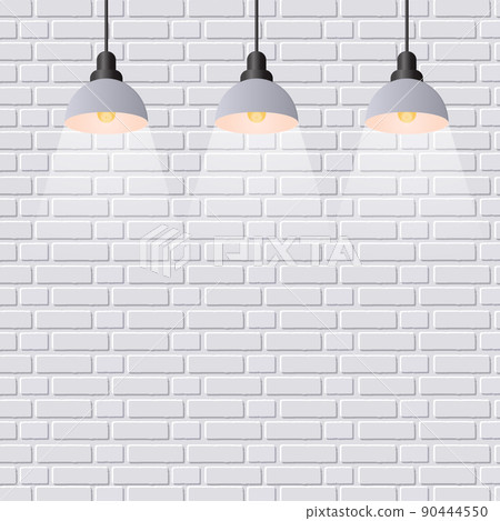 Vector scene illuminated spotlight. Gray bricks wall background. 90444550