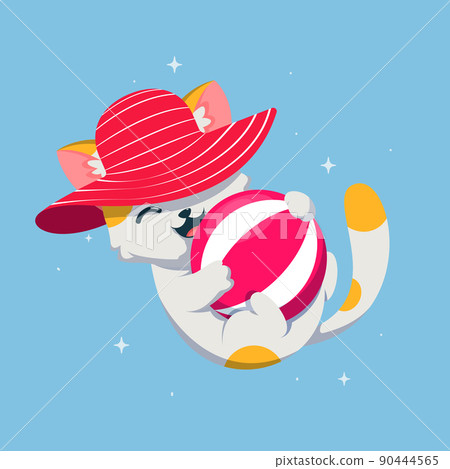 Cute cat playing with beach ball cartoon vector icon illustration. Animal Mascot concept illustration. Flat cartoon style Cute cat playing with beach ball cartoon vector icon illustration. Animal Mascot concept illustration. Flat cartoon style 90444565