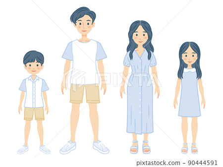 Family of 4 summer outfit illustrations 90444591