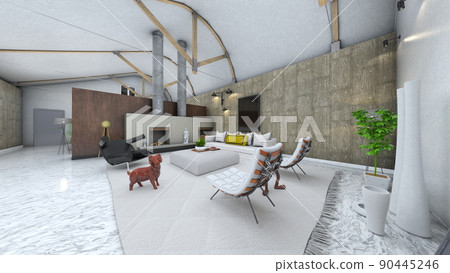 Living room with fireplace 90445246