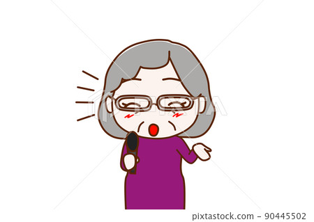 (Front of upper body) An elderly woman interviewing with a smile using a microphone (Front of upper body) An elderly woman interviewing with a smile using a microphone 90445502