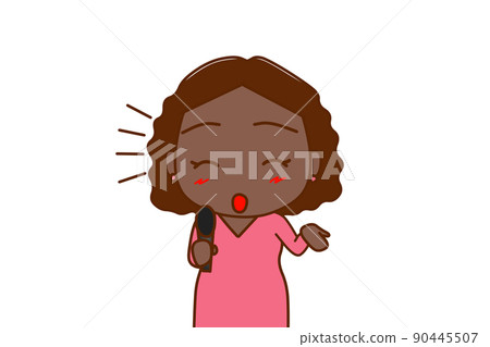 (Front of upper body) African woman interviewing with a smile using a microphone (Front of upper body) African woman interviewing with a smile using a microphone 90445507