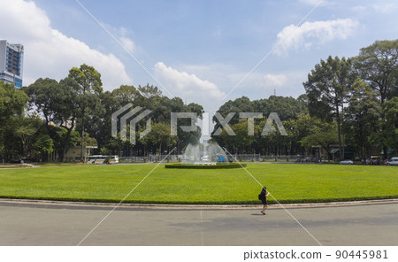 Green lawn and fountain in front of Reunification Palace in Ho Chi Minh City, Vietnam Green lawn and fountain in front of Reunification Palace in Ho Chi Minh City, Vietnam 90445981