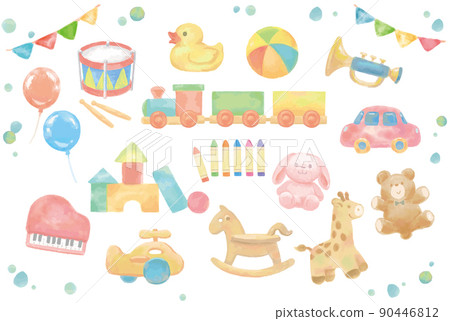 水彩插圖，兒童玩具材料套裝。矢量圖素材。 90446812