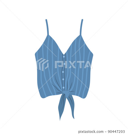 Female blue top. Hand drawn modern fashion outfit. Stylish summer clothes isolated on white background. Vector illustration in flat cartoon style 90447203