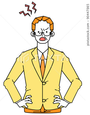 Illustration of a middle-aged man in a suit that gets angry 90447865