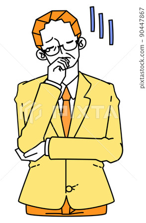 Illustration of a middle-aged man in a disappointed suit 90447867