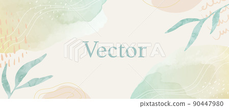 植物葉子和抽象粉彩的矢量插圖背景 90447980