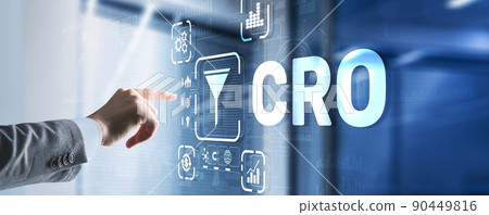Conversion Rate Optimization. CRO Technology Finance concept Businessman pressing on a virtual screen 90449816