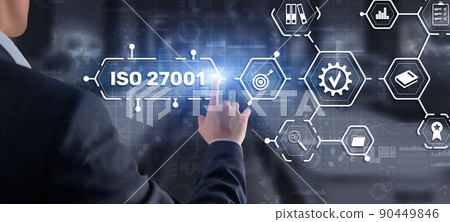 ISO 27001. International information security standard. Concept of ISO standards quality control warranty 90449846