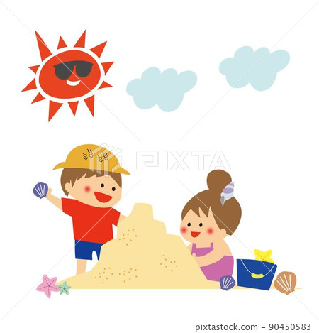 夏天在沙灘上玩耍的孩子們 夏天在沙灘上玩耍的孩子們 90450583