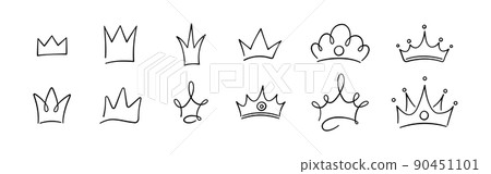 Hand drawn doodle crowns set. King crown sketches, majestic tiara, king and queen royal diadems. Vector illustration isolated in doodle style on white background Hand drawn doodle crowns set. King crown sketches, majestic tiara, king and queen royal diadems. Vector illustration isolated in doodle style on white background 90451101