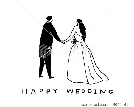Bride and groom holding hands, wedding ceremony, wedding ceremony, with lower letters (horizontal, central arrangement) 90451491