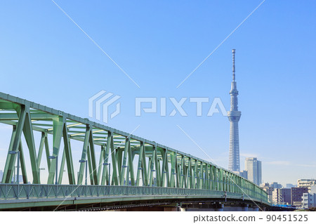 Kinegawa Bridge over the Arakawa and Ayase rivers that connect the east and west of "Tokyo" Kinegawa Bridge over the Arakawa and Ayase rivers that connect the east and west of "Tokyo" 90451525