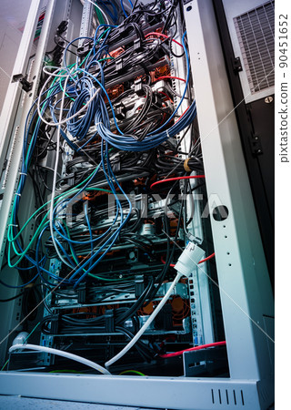 network panel, switch and cables inside internet data center 90451652