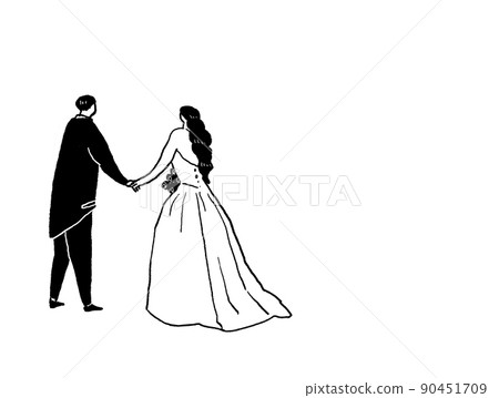 Bride and groom holding hands, wedding, wedding, no letters (horizontal, left arrangement) 90451709