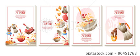 Set of cards for homemade cuisine, cooking or culinary courses, restaurants or cafe. Set of cards for homemade cuisine, cooking or culinary courses, restaurants or cafe. 90451768