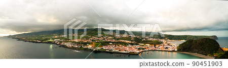 Sunset view to Porto Pim Bay from mount Guia at Faial island, Azores, Portugal Sunset view to Porto Pim Bay from mount Guia at Faial island, Azores, Portugal 90451903