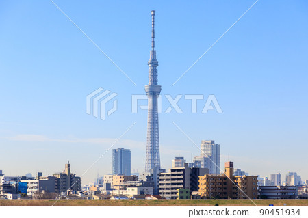 "Tokyo" Katsushika-ku, Tokyo Sky Tree seen from the Arakawa riverbed 90451934