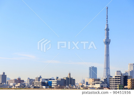 “東京”從荒川河床看到的東京葛飾區天空樹 “東京”從荒川河床看到的東京葛飾區天空樹 90451936