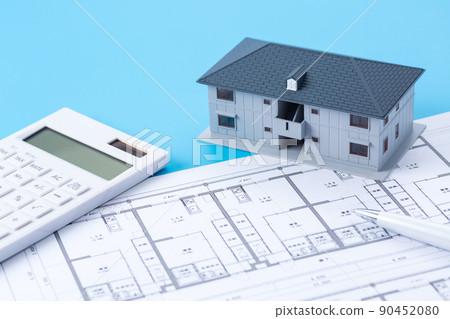 住宅圖紙、公寓和計算器 住宅圖紙、公寓和計算器 90452080