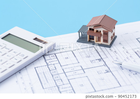 房子和房子圖紙和計算器 房子和房子圖紙和計算器 90452173