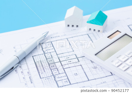 房子和房子圖紙和計算器 房子和房子圖紙和計算器 90452177