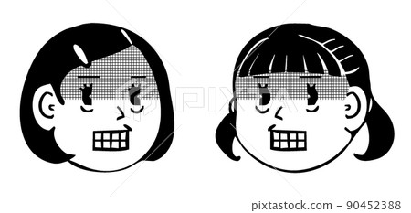 女孩顫抖的面部表情/面對面的臉圖標 女孩顫抖的面部表情/面對面的臉圖標 90452388