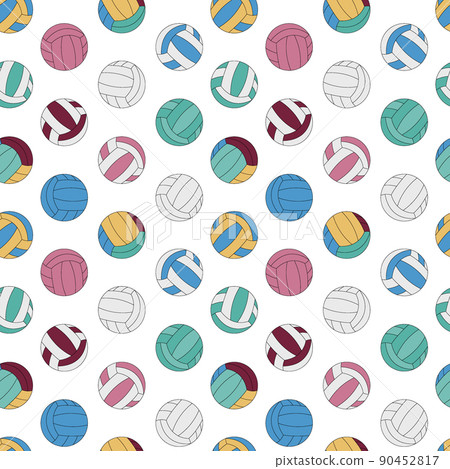 Volleyball pattern. White seamless background with balls for volleyball game. Vector flat sports pattern 90452817