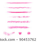 Brush pencil Set of pink watercolor strokes and line. Collection design elements 90453762