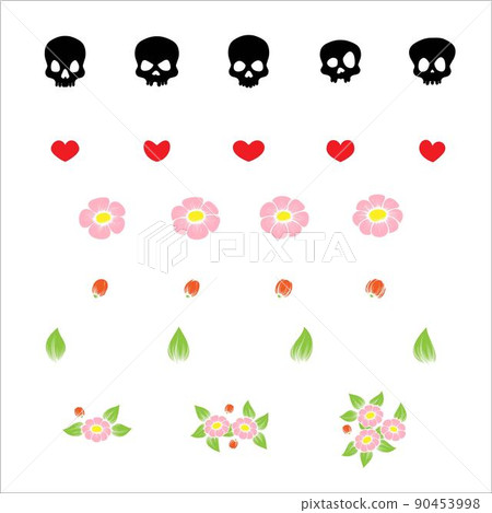 Skulls and hearts floral design elements Skulls and hearts floral design elements 90453998