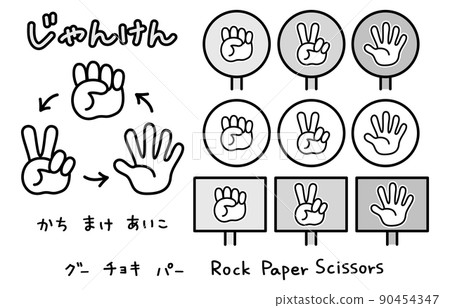 石頭剪刀布插圖素材,黑白(兒童用,教材) 石頭剪刀布插圖素材,黑白(兒童用,教材) 90454347