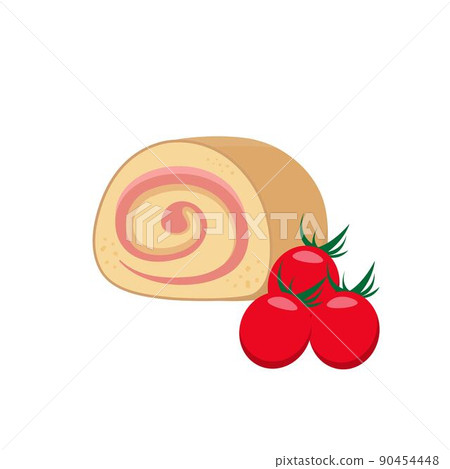 Tomato vegetable or fruit flavored cake roll with cream, high calorie tasty sweet dessert, vector illustration style, isolated on white background 90454448
