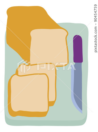 Sliced Bread and Knife On Chopping Cutting Board Sliced Bread and Knife On Chopping Cutting Board 90454759