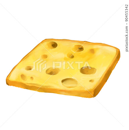 Cheese with holes butter slice watercolor illustration dairy product 90455342